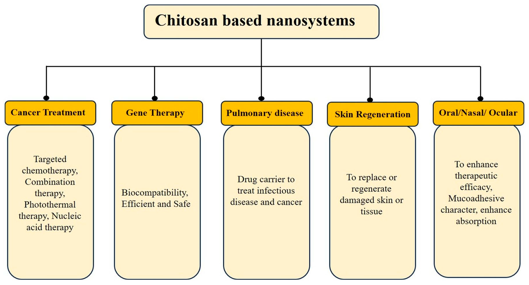 Figure 1: Chitosan based drug delivery systems for multifactorial applications.
