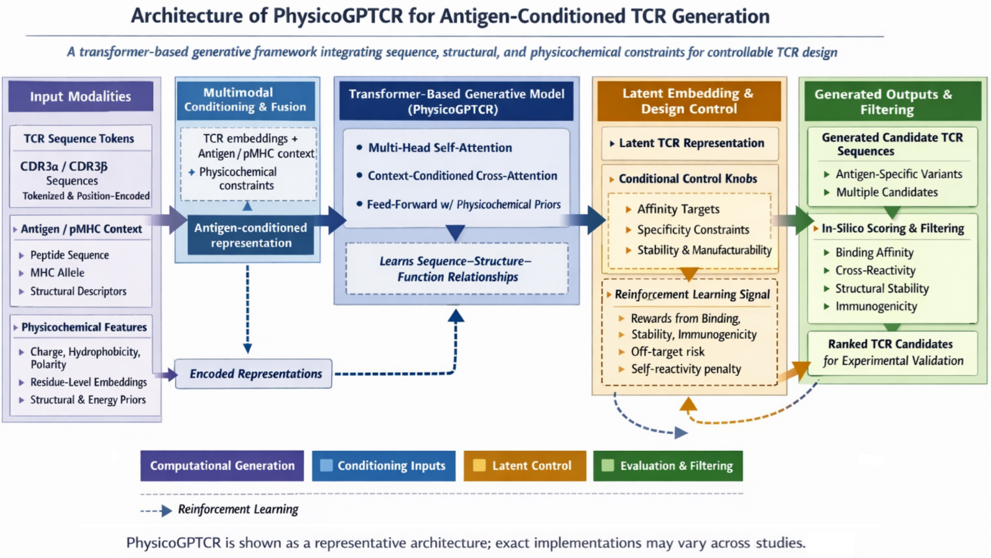 Figure 2: <p>Architecture of PhysicoGPTCR for antigen-conditioned TCR generation.</p>