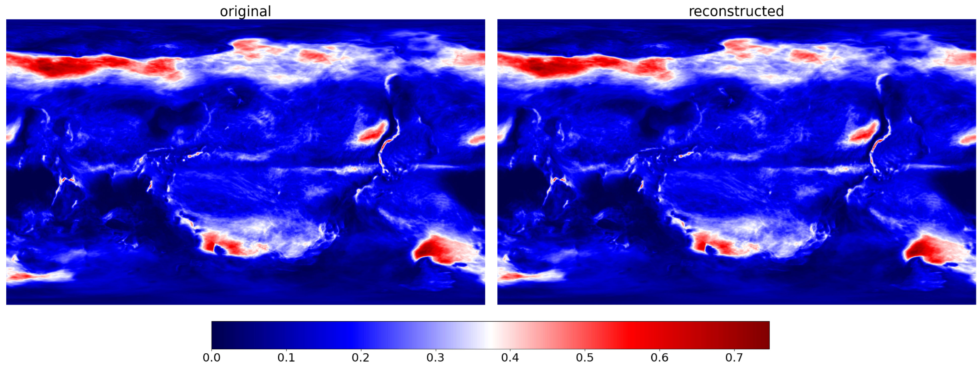 Figure A7: Compression for a snapshot of CESM CLOUD 3D data (PSNR: 48.51, compression ratio: 210.97).
