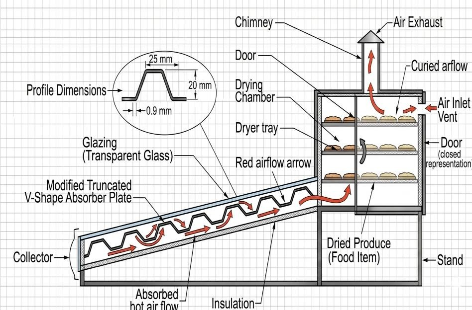Figure 3: <p>Schematic configuration of the solar dryer.</p>
